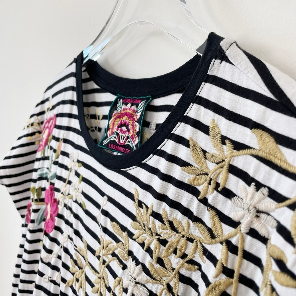 Johnny Was Osaka Dress Floral Embroidery Stripe Black & White Small NWOT Midi - Picture 4 of 11